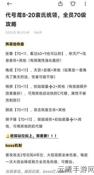 代号鸢8-20难关突破秘籍，解锁极限挑战，掌握制胜关键技巧！