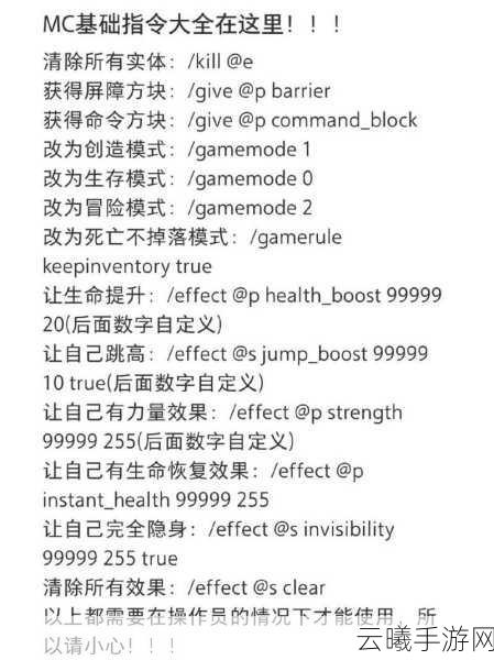 我的世界必备指令大全及趣味玩法探索