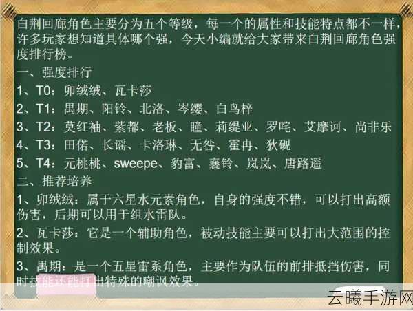 白荆回廊角色强度揭秘，T0级人物排行及趣味玩法大赏