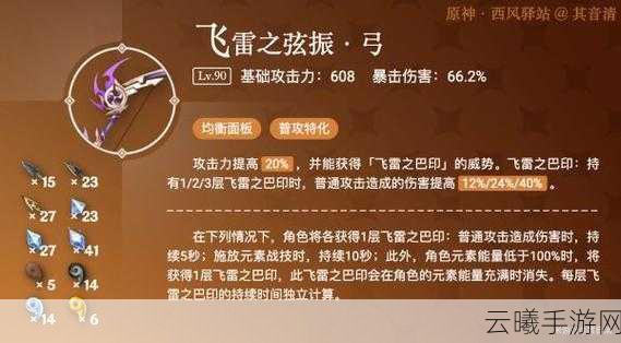 原神飞雷之弦振全面解析，武器图鉴、属性效果及实战评价，探索弓箭新玩法