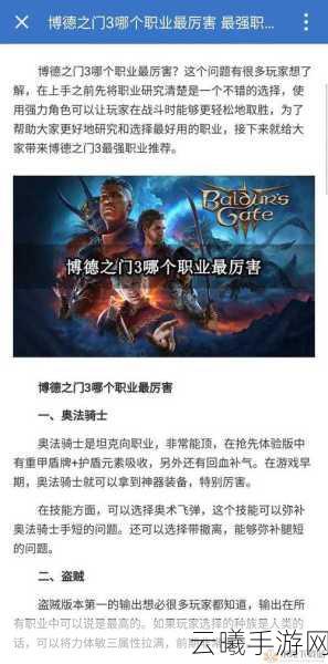 博德之门3命令术职业深度解析,探索策略与魔法的无限可能